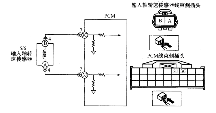 输入轴转速传感器与PCM连接电路